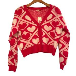 Heart Patterned Red and Pink Women's Sweater